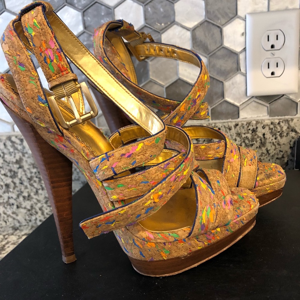 Multi Color Cork Screw Platform Sandal